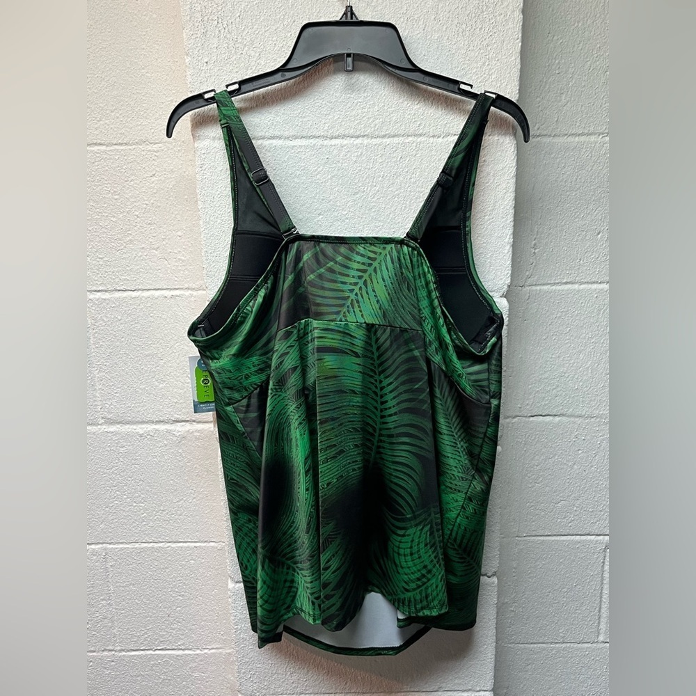 Cacique Swim Green and Black Tropical Print Tank Top - Picture 5 of 6